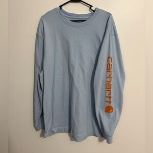 Carhartt Light Blue Long Sleeve Tee with Orange Logo